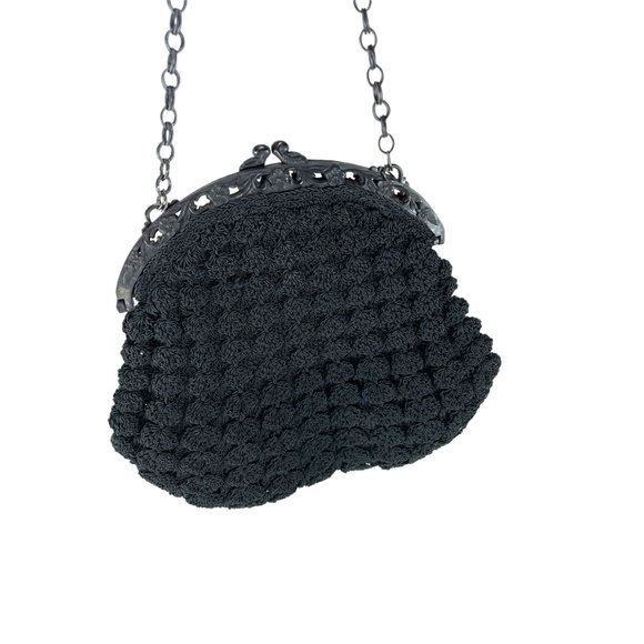 1930s celluloid love birds frame crocheted handbag with chain handle - Picture 2 of 8